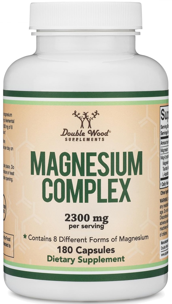 Magnezijev kompleks Dodatek 180 Kapsule (426mg Elementarni magnezij Zagotavlja 2.300mg osmih različnih oblik magnezija) MAG-8 Zagotavlja 100% dnevno priporočeno vrednost magnezija z dvojnim lesom