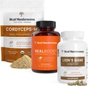 Real Gobe RealBoost (60ct), Lions Mane (120ct) & Cordyceps Gobe Powder & Kapsule Bunde - Gobe dopolnilo za energijo, Vitalnost, vzdržljivost in kognicijo - Vegan, Non-GMO