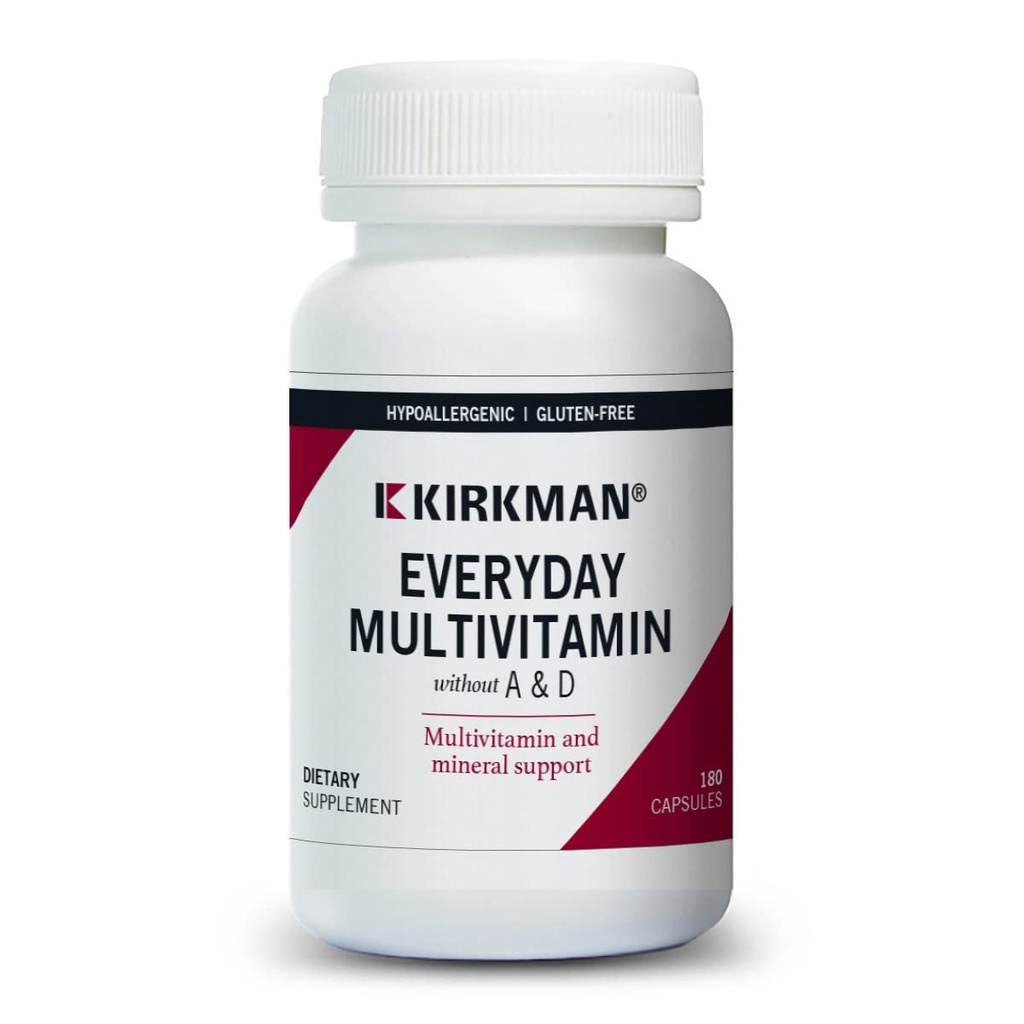 Kirkman - vsak dan multivitaminski brez vitaminov A & D - 180 Kapsule - Celovit multivitaminski - Mineralna podpora - hipoalergeni
