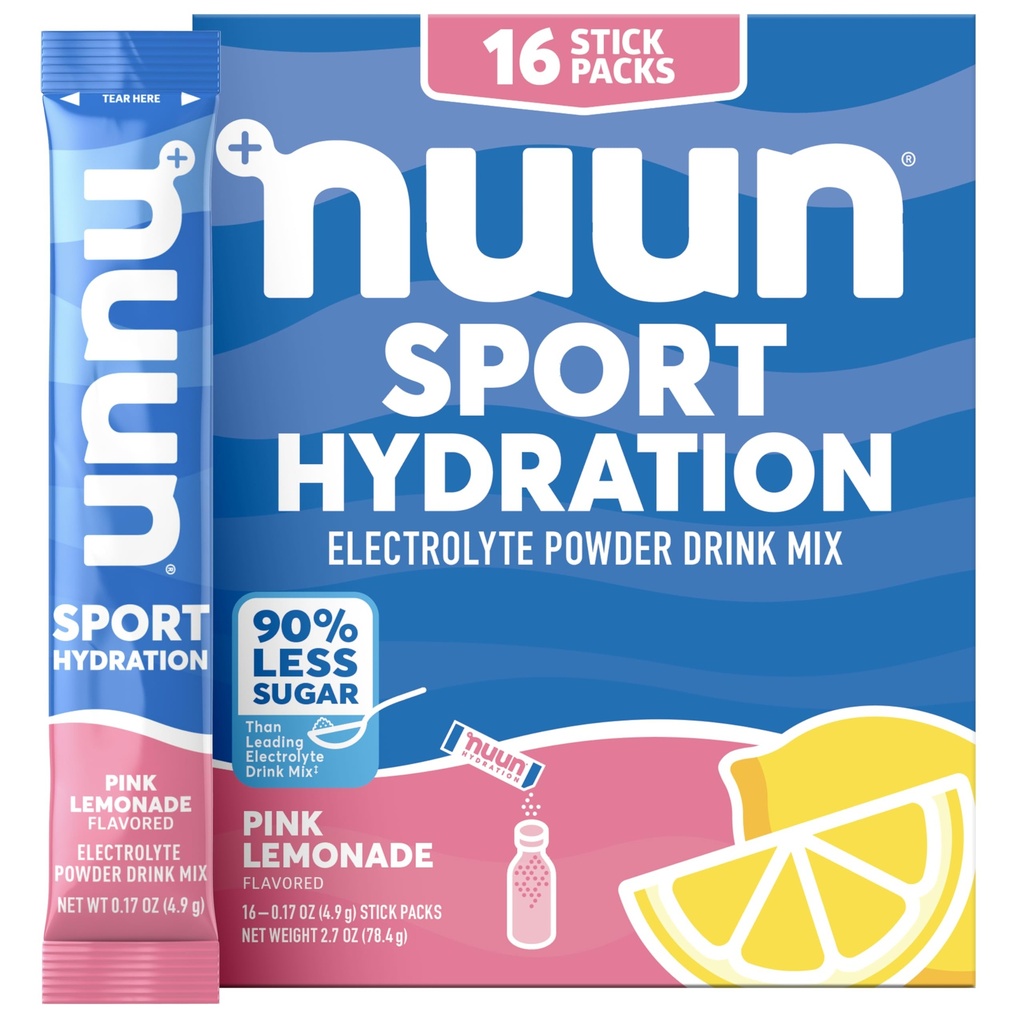 Nuun Sport Elektrolitski paketi v prahu z magnezijem, kalcijom, kalijem, kloridom in natrijem, Hydration Packets za na-the-Go, roza limonada aromo, Gluten Free & Vegan, 16 posameznih servev