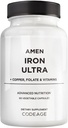 Amen Iron Ultra Supplement + Baker, Folat, Vitamin C in B12-2-Mesec dobave - Železov sulfat železov vitamin - 65mg na serviranje - Folna kislina - tablete ne-GMO - 60 kapsul