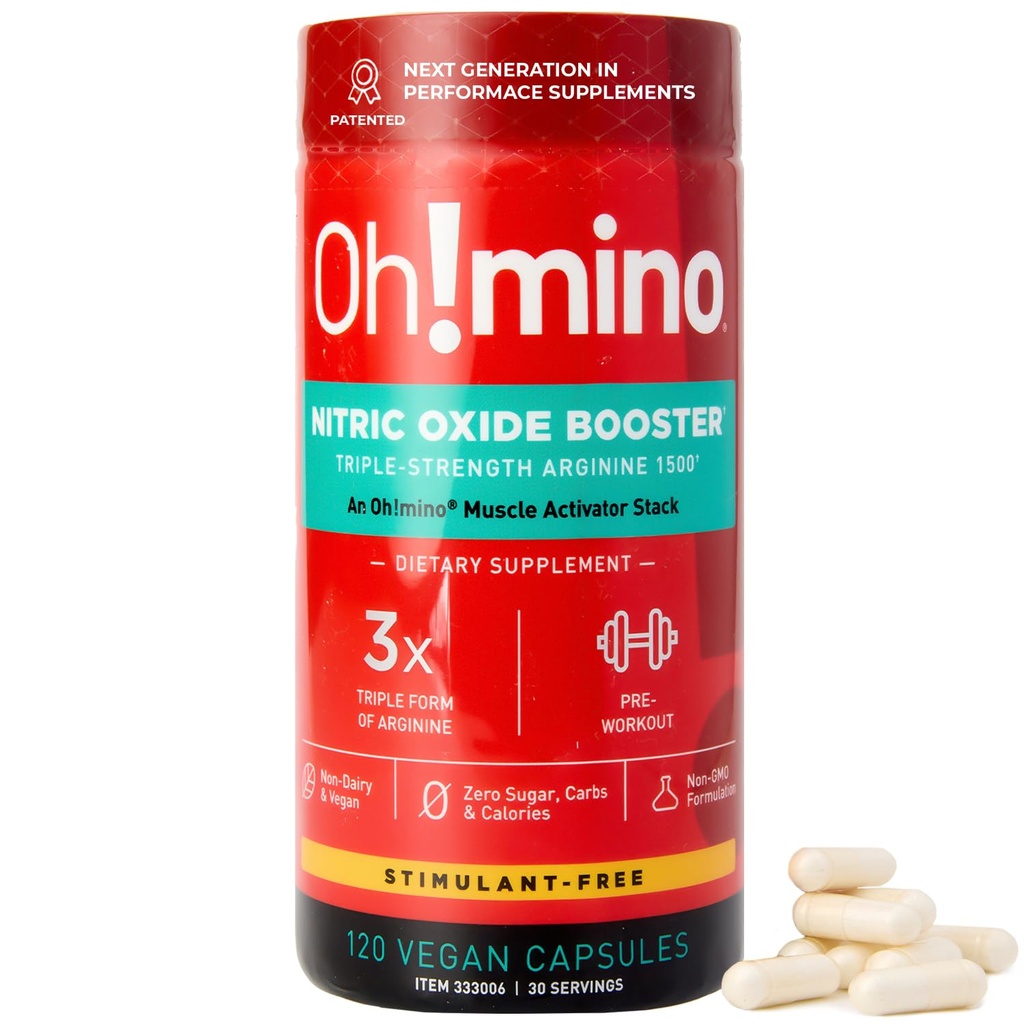 Oh!mino L-arginin dušikov oksid dopolnilo - krvni pretok dopolnilo, dušikov oksid ojačevalnik w/Beetroot prašek za energijo, fokus, vzdržljivost, izgradnjo mišic - Pre & Post Wordout (120-Count, 30 Serving)
