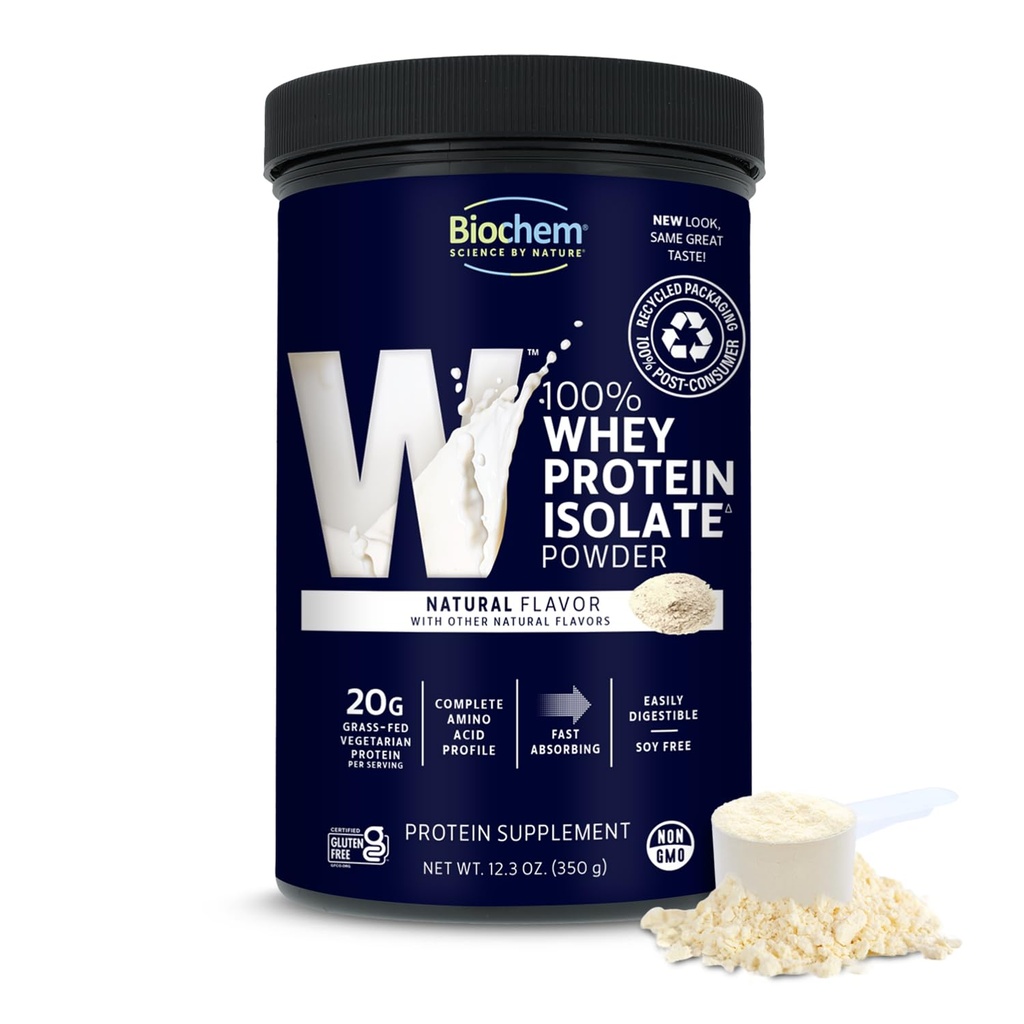 Biochem 100% sirotkin izolat Proteini - Naravna aroma - 12.3 Ounce, Preworkout & Immune Health - 20g vegetarijanski proteini - enostavno prebavljiv - osvežilni okus - Keto Prijazen in enostaven za mešanje...