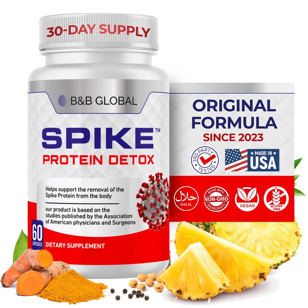 Spike Protein Detox - Spike Support Supplement for Protein Balance - Unflavored 3-in-1 mešanica z Nattokinase 4000Fu, Bromelain 500mg, Curcumin 1000mg - Izdelano v ZDA - 60 Kapsule, 30 Day Supply