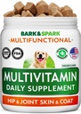 BARK&SPARK Dog Vitamini in dodatki - večvitaminski žvečljivi izdelki za pse - glukozamin Chondroitin za skupno podporo + Omega za kožo in plašč + probiotiki - Multi vitamin za hišne živali zdravje - 120Ct