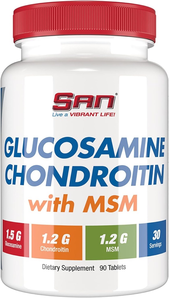 SAN Premium Glukozamin Chondroitin z MSM kompleksom za skupno podporo - naravna formula za zdrave sklepe in mobilnost. 30 Služabniki