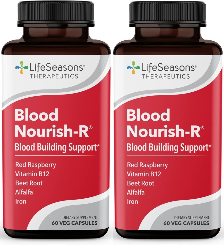 LifeSeasons Blood Nourish-R - Železo dopolnilo - nezaprtje - Podpira anemijo, utrujenost, bledost & omotica - Blood Building - železo, Alfalfa, Raspberry & Vitamin B-12-60 Kapsule (Pack of 2)