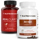 Realne gobe RealClarity (60ct) in Reishi (90ct) Kapsule Bundle - Gobe dopolnilo za duševno jasnost, Fokus, Sprostitev, Spanje & Dolgoživost - Vegan, Non-GMO, Preverjene ravni beta-glukanov