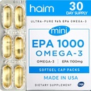 HAIM EPA1000 MINI – Pure EPA Fish Oil Supplement – 1.100mg Omega-3 za srce, možgane in skupno zdravje – Visoka moč, Burpless Softgels – majhne, Easy-to-Shallow kapsule – 60 Softgels – Izdelano v ZDA