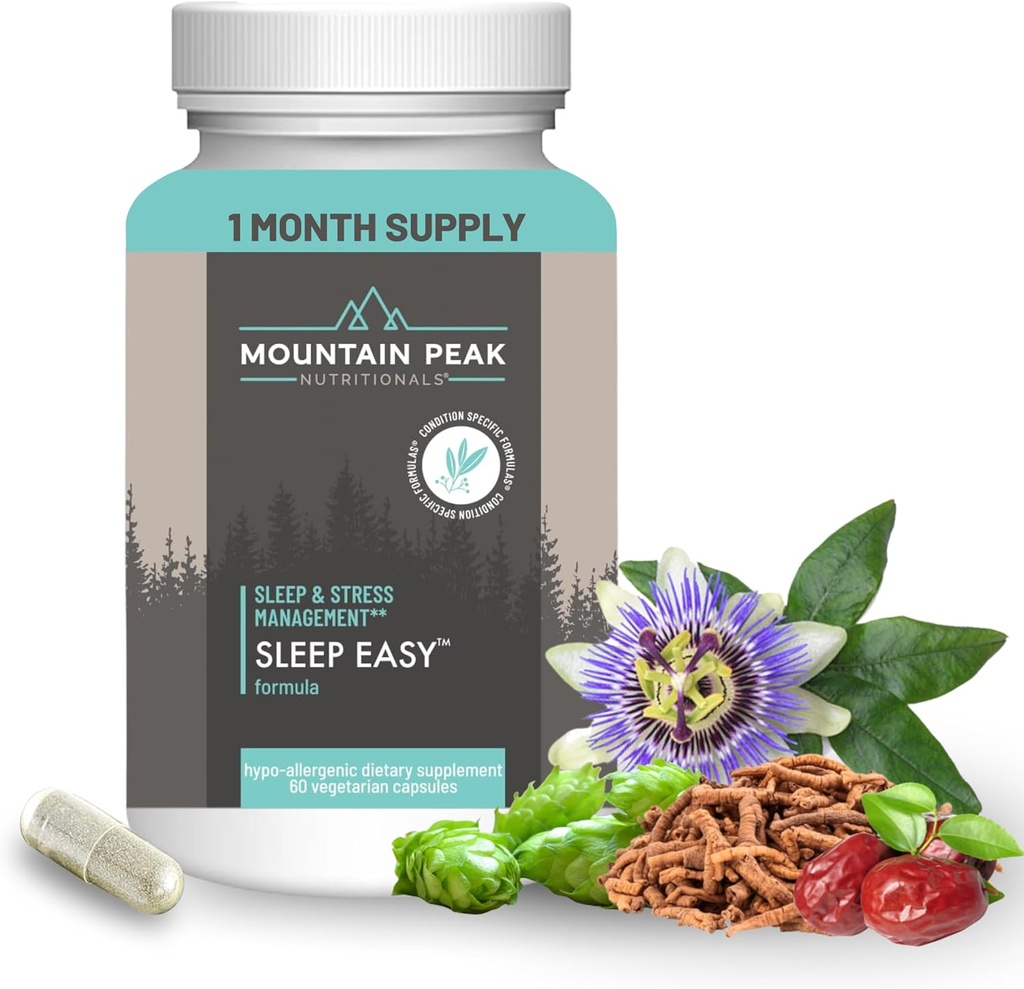 Mountain Peak Nutritionals Sleep Easy - Sleep Support Supplement Promotion A Relaxed & Calm Mood - 5-HTP, Aminokisline, melatonin, & magnezij - Hypoallergene Dietary Supplement (60 kapsul)