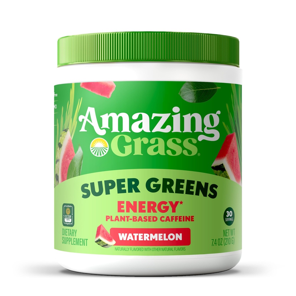 Neverjetna travna zelena mešanica Energija: Smoothie Mix, Super Greens Powder & Rastlinski kofein z Matcha Green Tea & Pese Root Powder, Watermelon, 30 Serving (Packaging May Vary)