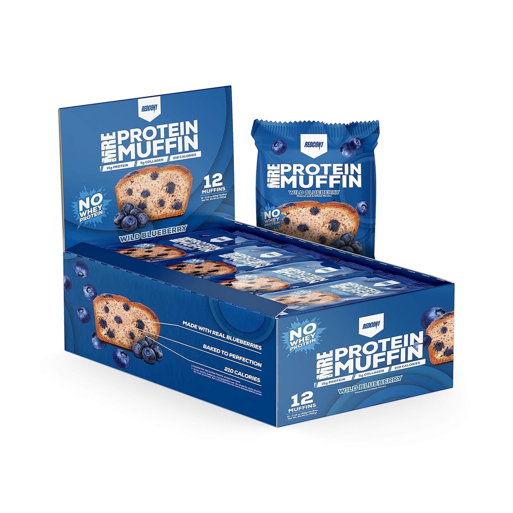 REDCON1 MRE Muffin - Cela hrana 15g Beljakovinski Muffin - Ne Whey & Easy to Digest - Pomoč Boost Energy & Fuel Muscle - Wild Blueberry Flavor Protein Prigrizek (12 Muffins)