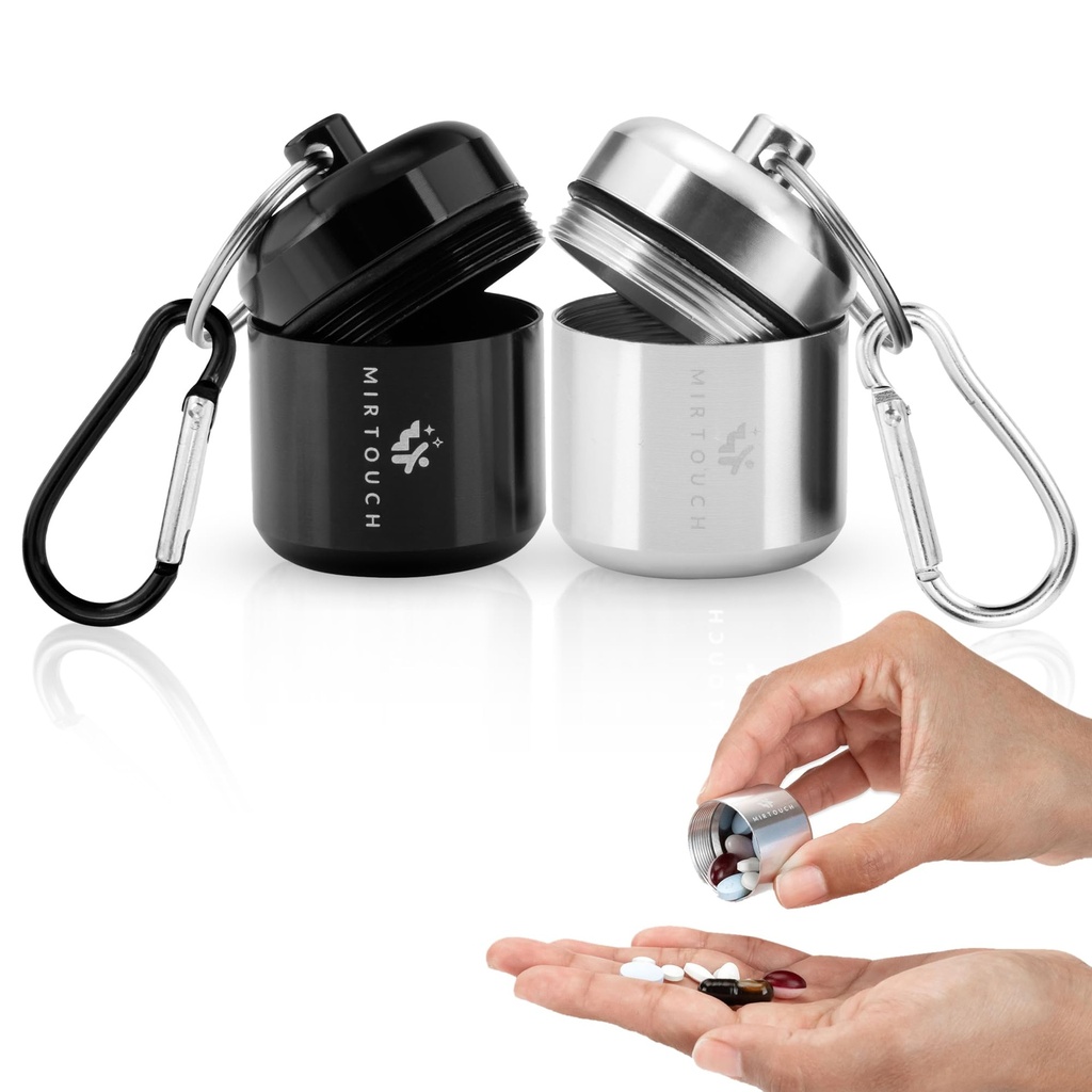 Prenosni Keychain tablete Holder Case - Discreet vodoodporne Mini tabletke kontejner z močnimi karabinjerji za žepne torbice potovalne vrečke - Aluminum Alloy tablete Fob Škatla za medicinske nakit - 2 paket