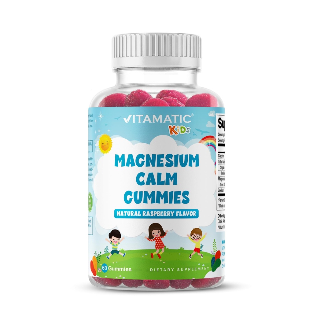 Vitamatski otroci Magnezij Calm Gummies - 60 Veganski Count - Velika degustacija - Spodbujanje zdrave, mišice, kosti, & Energetska podpora