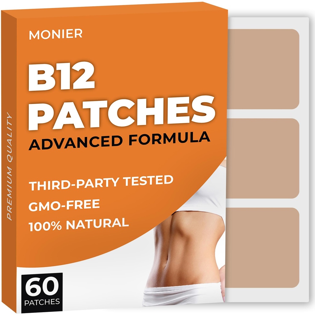 B12 Patches (Pack of 60) - 100% naravni obliž za ženske in moške - Firming, Energija, Focus & Body Support - Izboljšana formula
