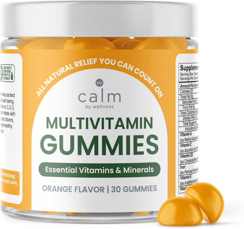 Calm by Wellness multivitaminski Gumies - vse naravne veganske odrasle multivitaminski Gummy - pakirano z antioksidant vitamini C & E, B12, B6, Folna kislina, Pantotenska kislina - Bistveno za splošno zdravje