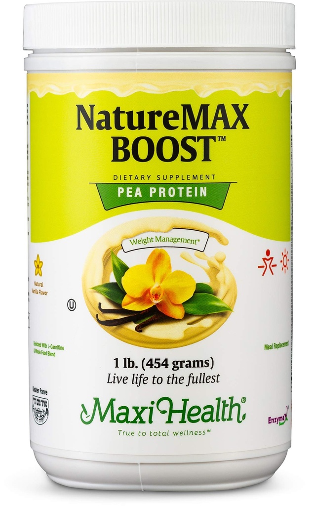 NatureMax BoostTM Pea Protein Powder - prehranska dopolnila Nadomestni obrok - 20g Beljakovine na serviranje - naravna vanilija aroma - Kosher Vitamin - 1lb