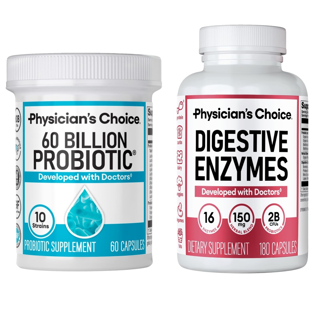 Izpit zdravnika - Optimal Gut Health Bundle: 60 milijard probiotik 60ct + Prebavni encim 180ct za prebavne Comfort in imunske podpore - vrednost paket