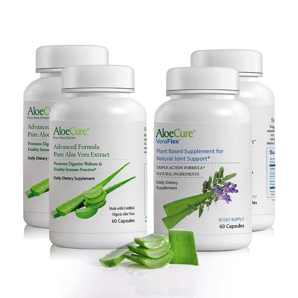 AloeCure Organska Aloe Vera Kapsule Pakiranje - 4 kosov - 2 x VeraFlex, 2 x Aloe Vera Kapsule