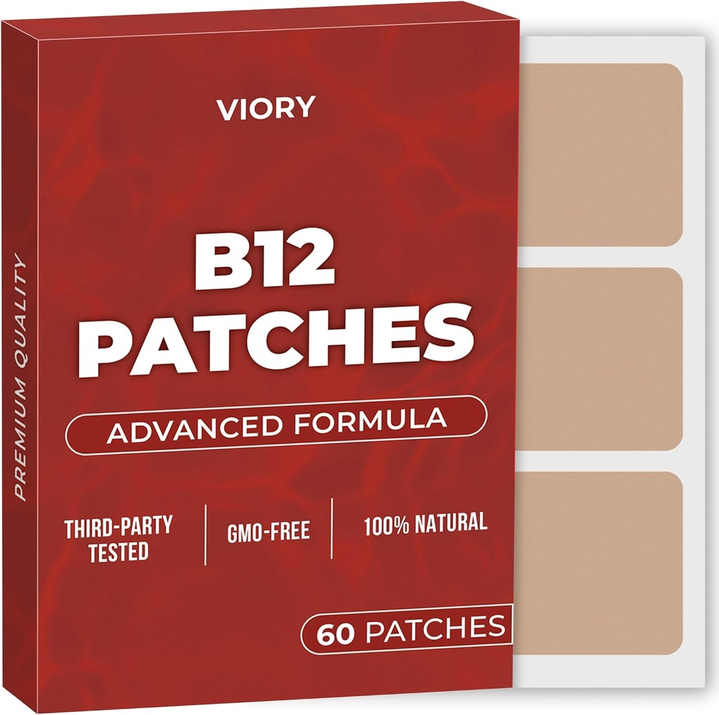 VIORY B12 Patches (Pack of 60) - 100% naravna Patch za ženske in moške - Firming, Energija, Focus & Body Support - Izboljšana formula