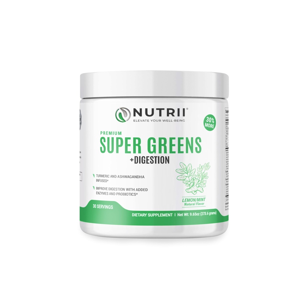 Organic Green Immunitete Superfood Powder - Soothes Digestion, krepi zdravo vitalnost in energijo. Hitro delujoča Formula s probiotiki, encimi, kurkuma in Ashwagandha (30 Servings Lemon-Mint)