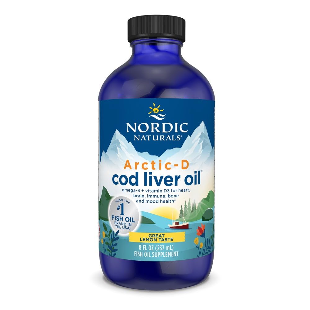 Nordic Naturals Arctic-D Cod Jetrno olje, Lemon - 8 oz - 1060 mg Skupaj Omega-3s + 1000 i.e. vitamin D3 - EPA & DHA - Podpora za srce, možgane, kosti, imunski sistem in razpoloženje - Non-GMO - 48 Servings