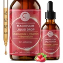 Trojni magnezijev kompleks Tekoče kapljice - Magnezij Glicinat Tekoče kapljice, Taurat & Citrat z L-teanin, Vitamin B6 za spanje, Mišice, Imunsko zdravje, Vegan, Ne-GMO, Jagodna aroma, 2 Fl OZ