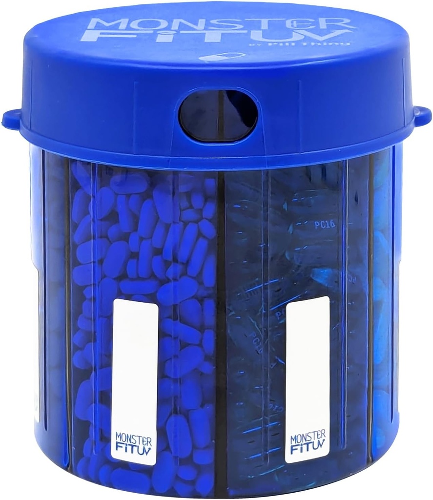 XL dopolnilne tablete Dispenser steklenica, 7 kompartment, nalepke, enostavno odprto, proti mešanju, UV zaščiteni organizator, ekstra velik mesečni vitamin, Monster Fit zdravilo imetnik (kobalt modra, velika)