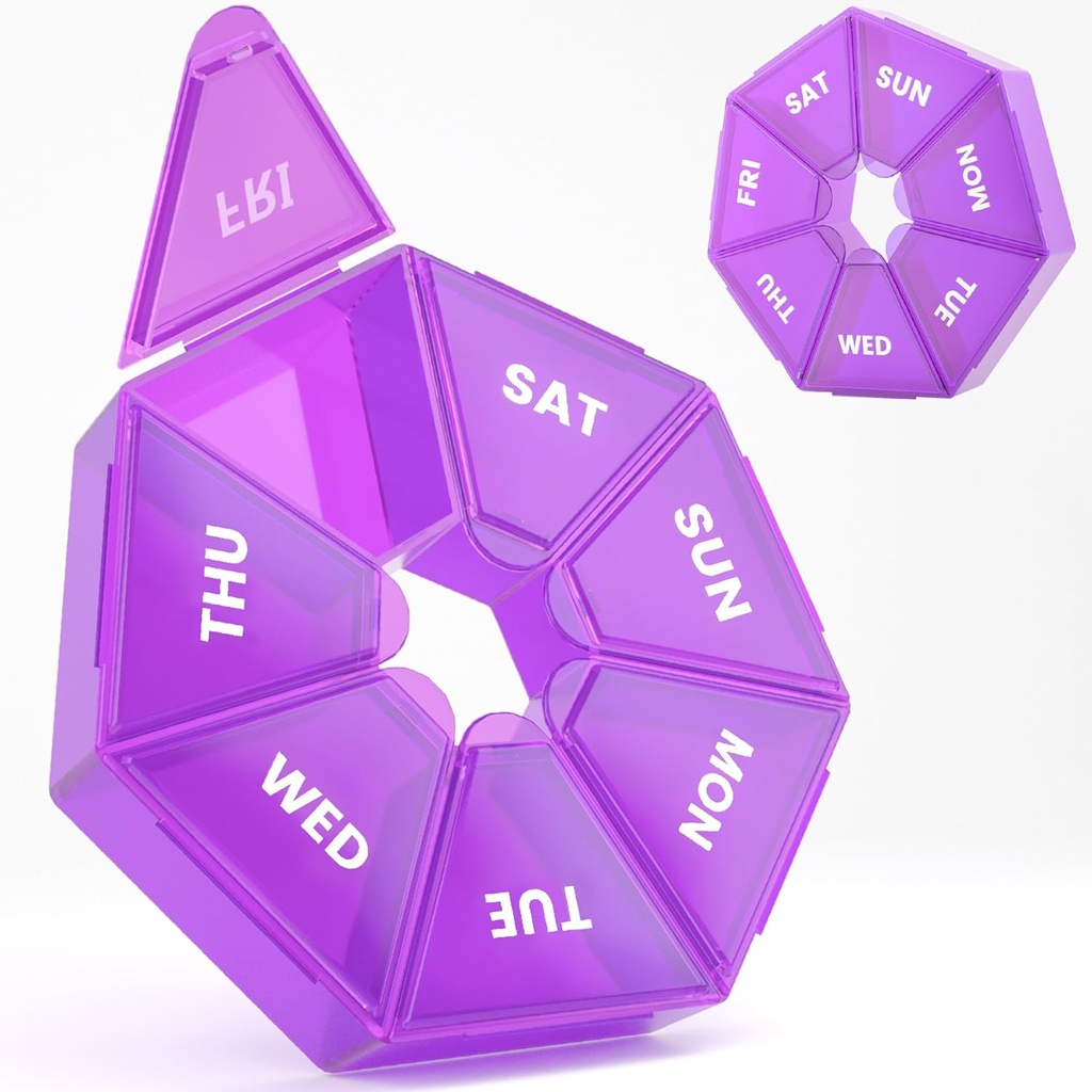 Tedenske tablete Organizator, 2 Pack Prenosne tablete Box Medicine Primer 6 Barve (Sedem dni) Nova izdaja za vitamin/ribje olje/pills/Dodatki-artritis prijazno (Purple)