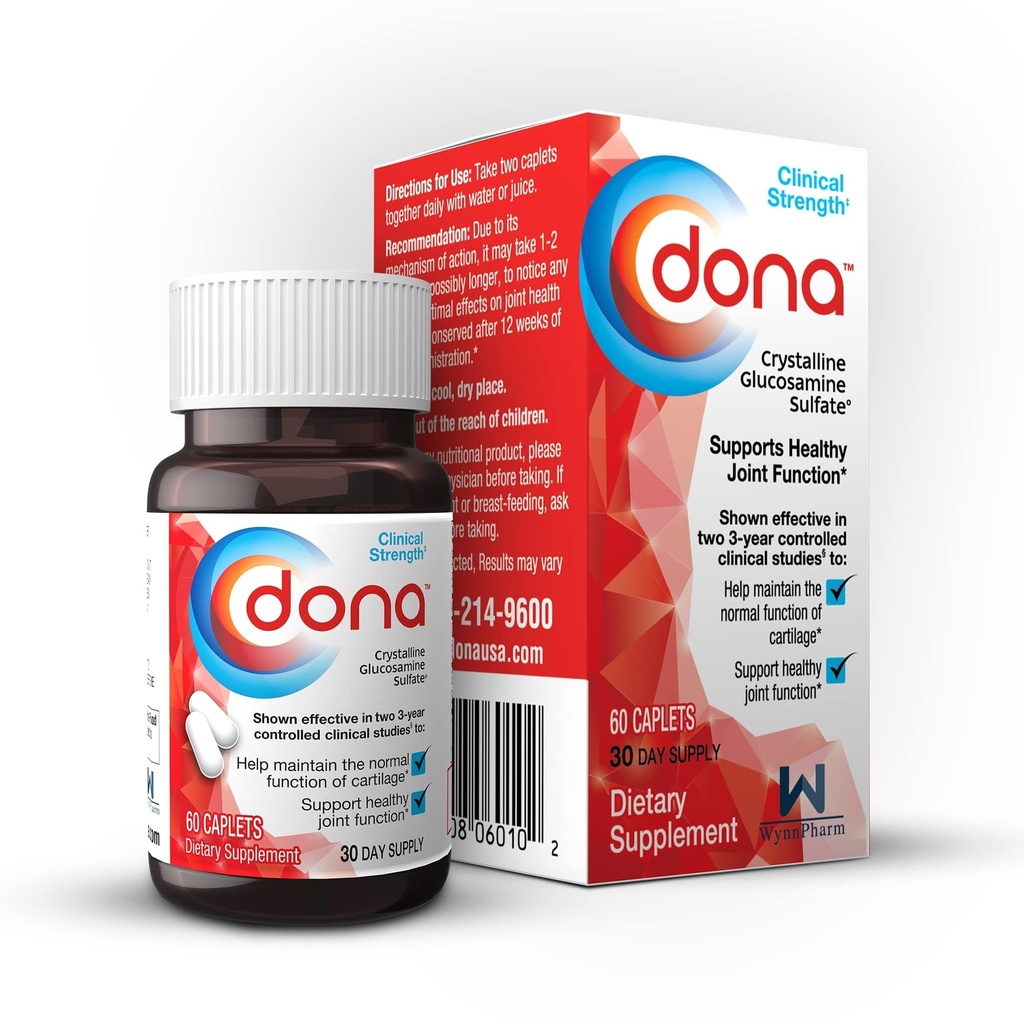 Dona Crystalline Glucosamine Sulfate, 750 Mg, Skupni dodatek tablete za kolena Comfort & Skupni zdravstveni podpora, 750 Mg, 60 Število