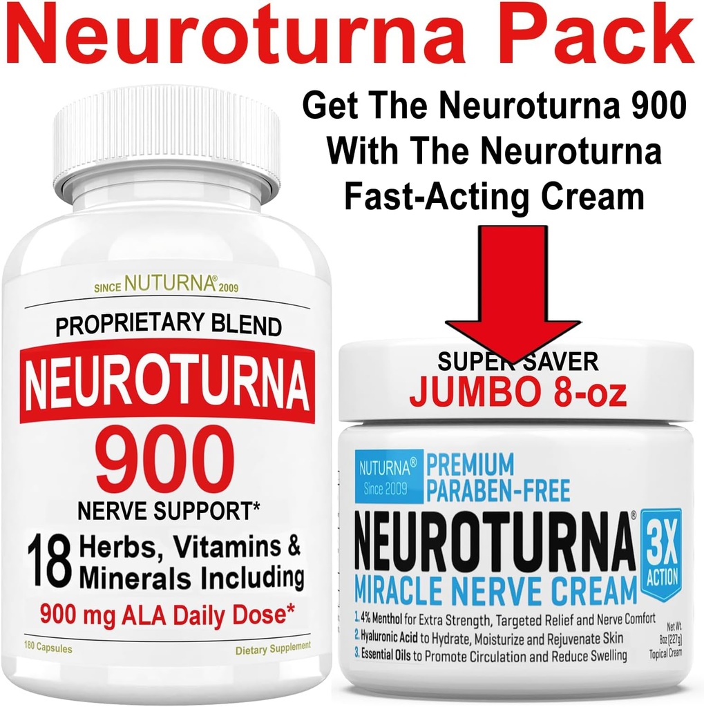 Krema za lajšanje živcev 8 oz Plus Neuroturna Podpora za živce 900 mg ALA