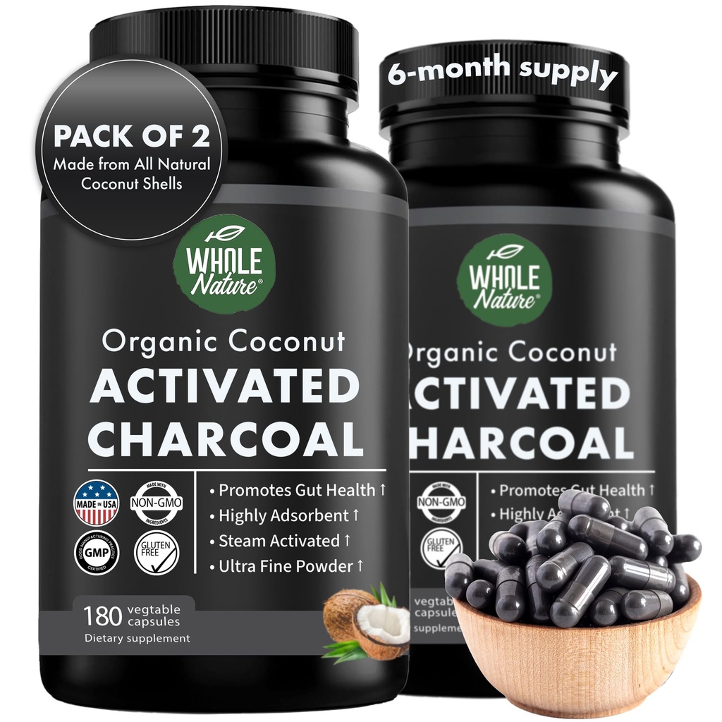 Kokos Aktivirane Charcoal kapsule, 180 Charcoal kapsule, Beljenje zob, pomaga zaprtje, napenjanje, želodčni plin, zgaga, Pure Coconut Devived dodatek (2)