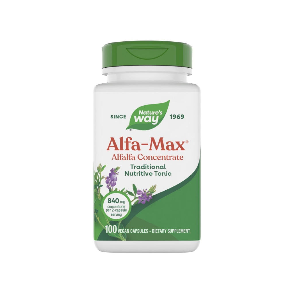 Naravna pot Alfa-Max - Alfalfa dodatek - Alfalfa Leaf, Stem & Flower - Gluten Free & Vegan - 100 kapsul