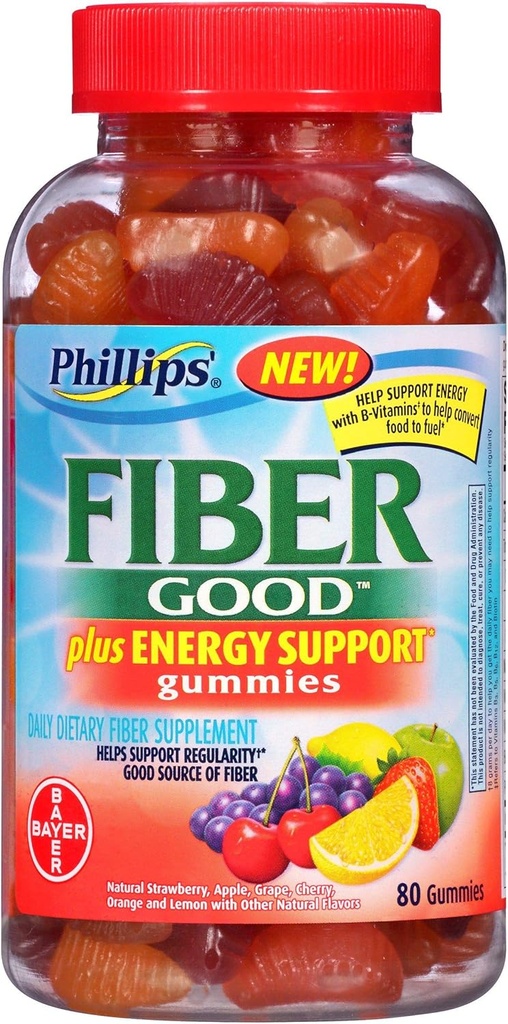 Phillips' Fiber Good Gummies Plus energijska podpora Fiber dodatek (80-Count steklenica)
