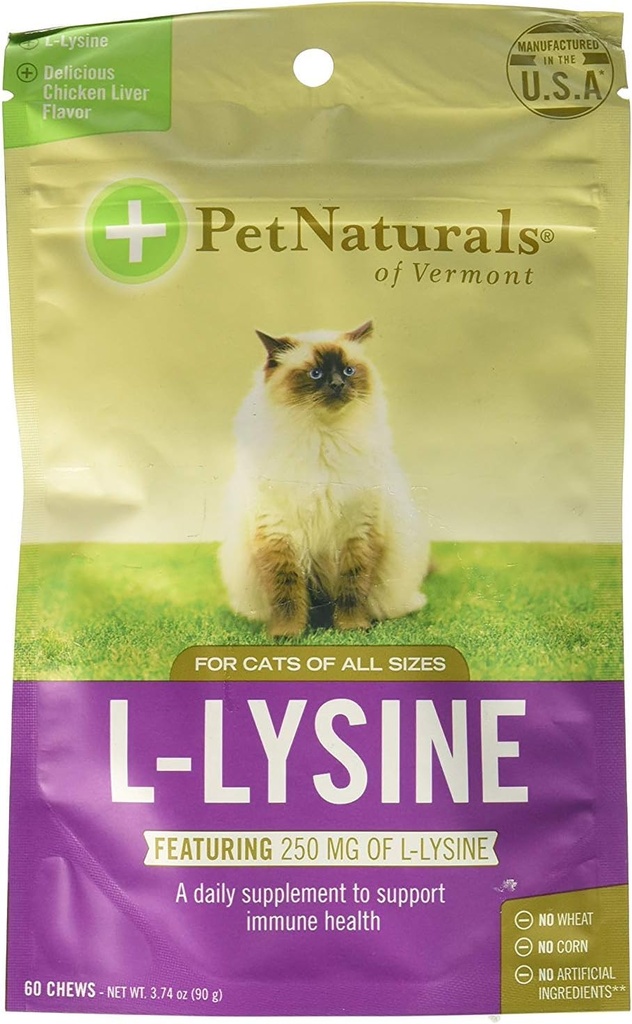 Naravni hišni ljubljenčki Vermont L-Lysine 60 Žvečilne oblike za mačke - 2 pakiranji