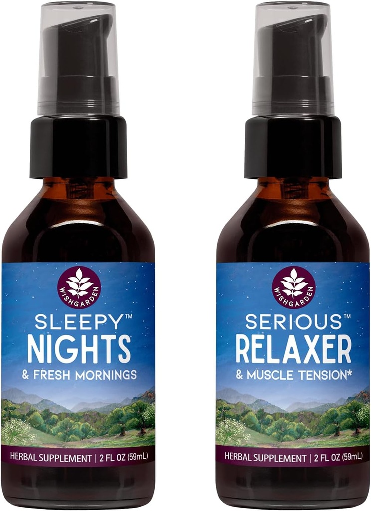 WishGarden Zelišča Zaspane noči Zeliščni spanec Podpora + Resni Relaxer Natural Relaxing Muscle Supplement (2-2oz Bundle)