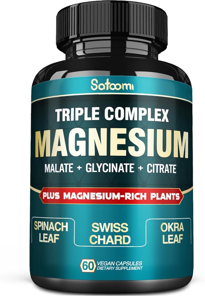 Čisti magnezijev glicinat 500 mg Kapsule - visoka absorpcija s tremi magnezijevimi dodatki kompleks z glicinatom, malatom, citratom - podporno srce, sklepi in možgani - 60 Veganske tablete