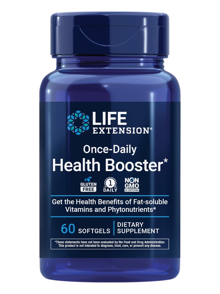 Life Extension Enkrat-Daily Health Booster - Vitamini in hranila dodatek za zdravje celega telesa - Vitamin K kompleks, Vitamin E, Saffron, Lutein in več - Non-GMO, Gluten-free - 60 Softgels