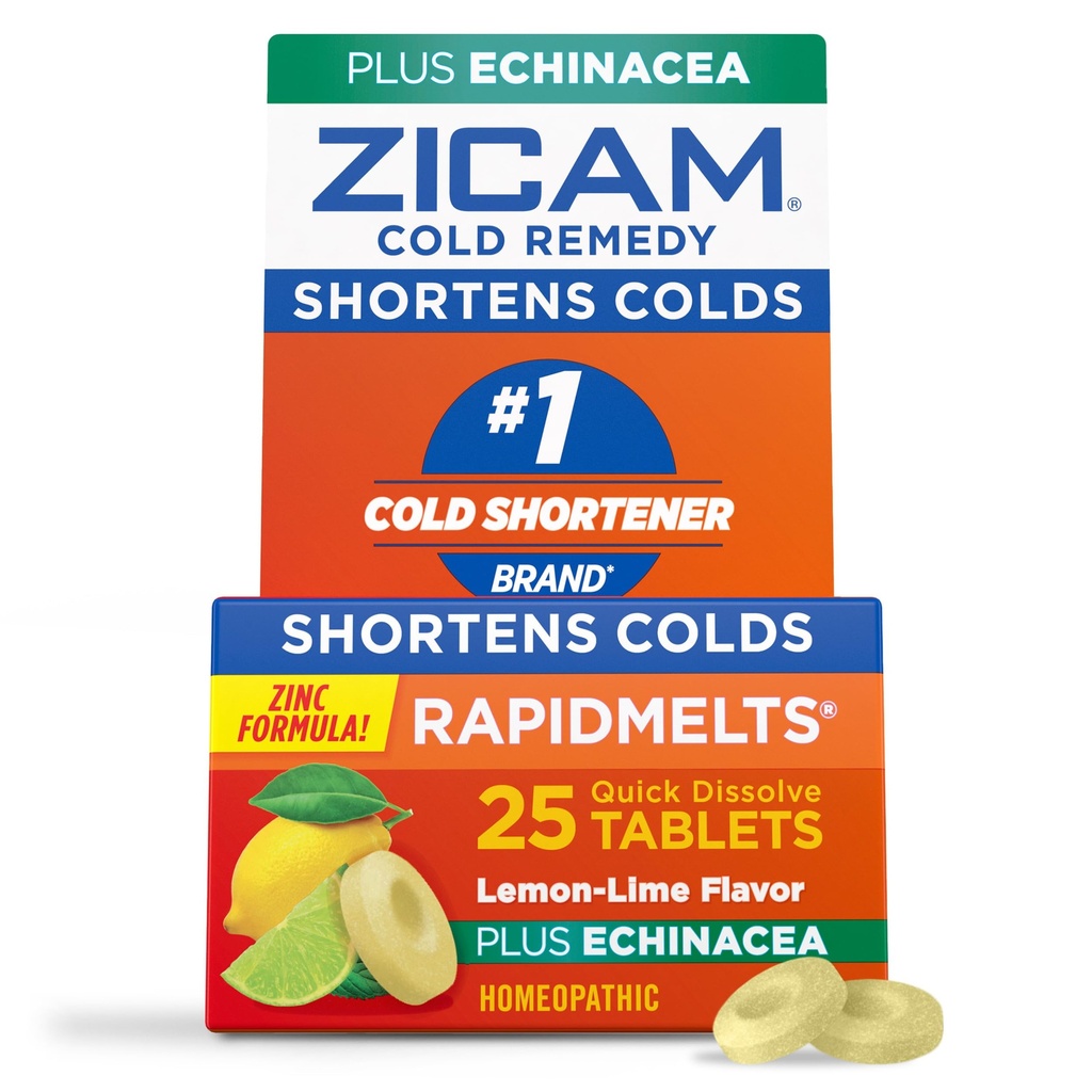Zicam Cinkov klorid Remedy RapidMelts hitro raztapljanje tablete limonino-limo aromo z Echinacea 25ct