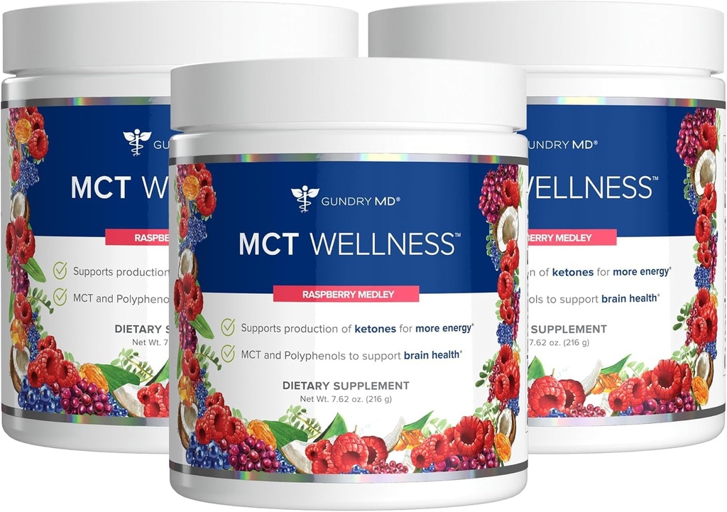 Gundry MD MCT Wellness Powder za podporo energije, Ketone proizvodnje in zdravja možganov, Keto prijazno, Sugar Free (90 dan dobave, Raspberry Medley)