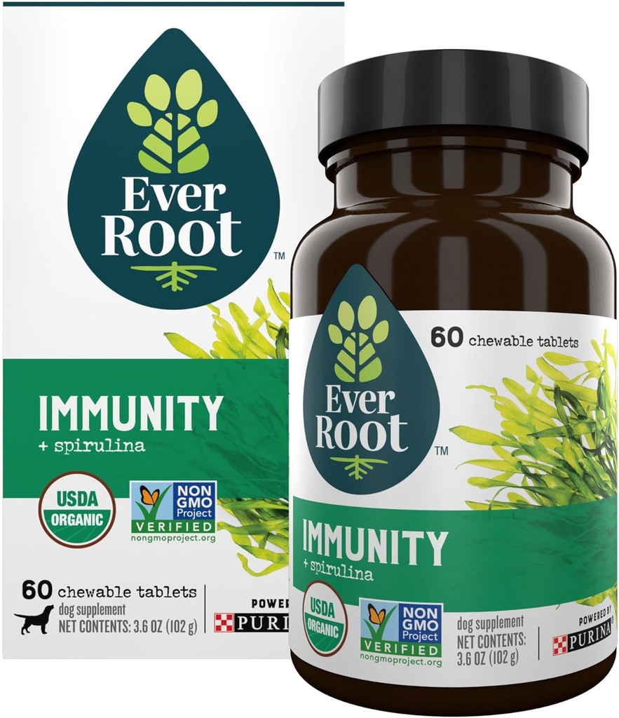 EverRoot Dog Supplements Powered by Purina Immunity Žvečljiva tableta s Spirulina in antioksidanti - 3.6 oz. Pločevinka