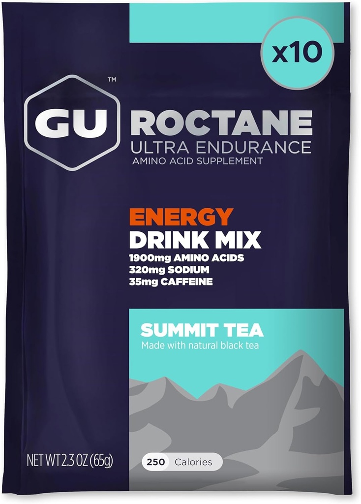 GU Energy Roctane Ultra Endurance Energy Drink Mix, Vegan, Gluten-free, Kosher, in Dairy-free n-the-Go Energija za vse vadbe, 10 Enostranski paketi, Summit Tea