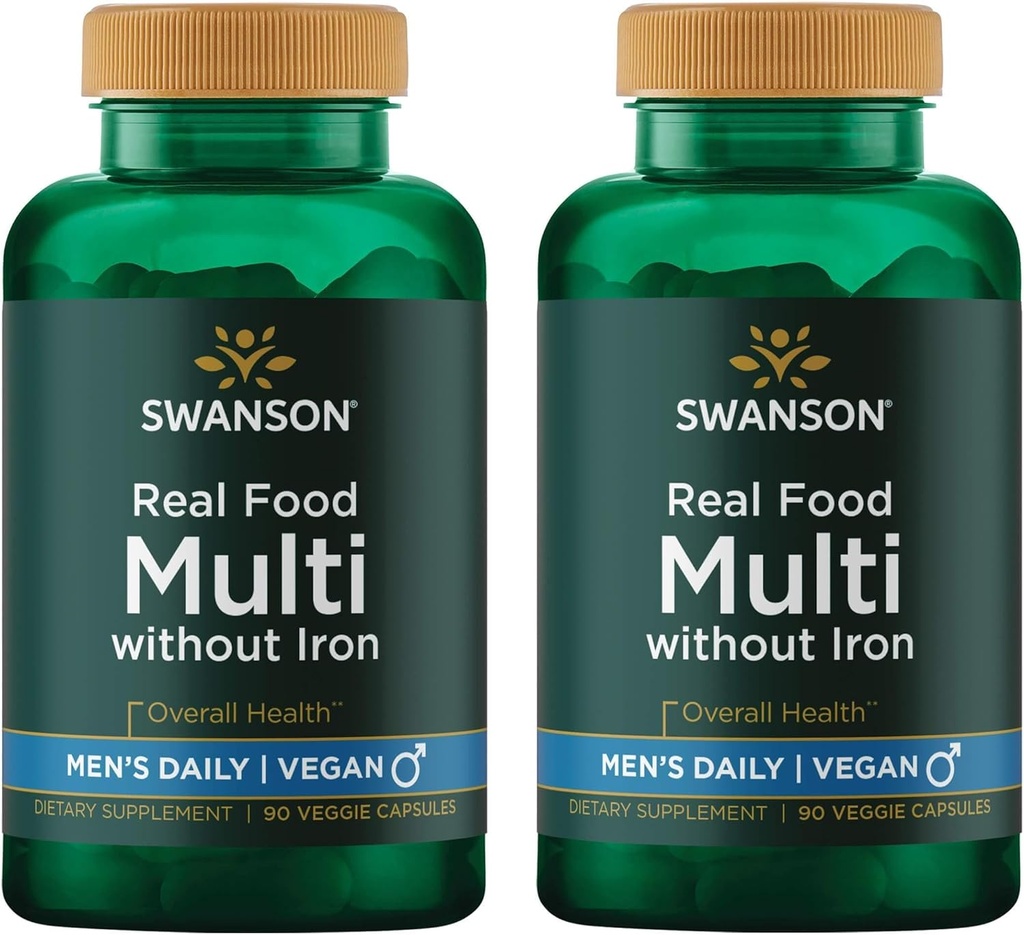 Swanson Real Food Multi Moški multivitaminski multimineralni moški za zdravljenje prostate Stress Response Bladder dodatek Vegan Gluten-free Non-GMO 90 Veggie kapsule Veg Caps (2 paket)