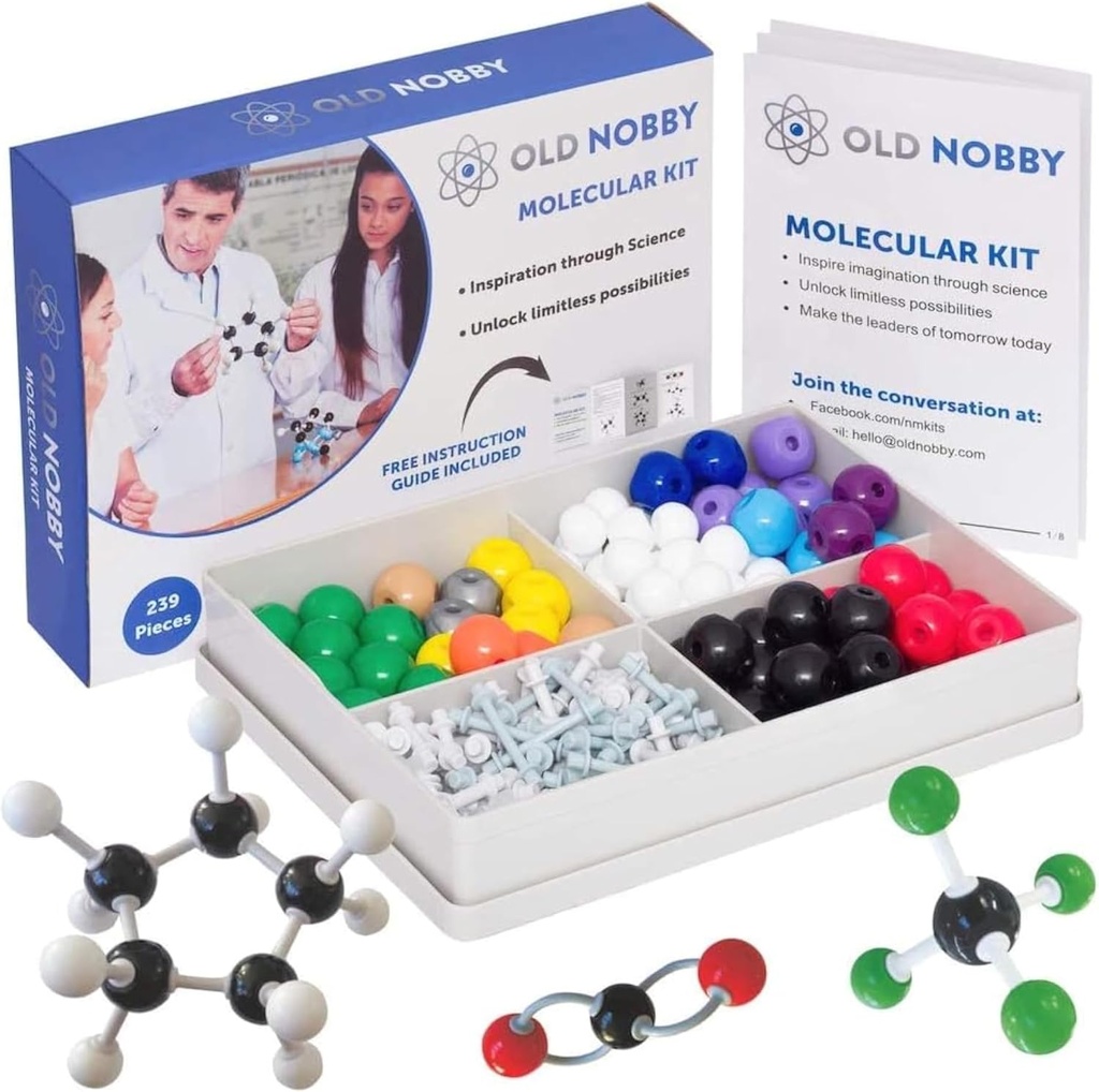 Lekcije v kemiji Model Kit - stari nobby 240 Pc Molekularni set Organic Chemistry za študente - Popolni molekularni model komplet za STEM, vizualizacijo Atoms, Bonds in strukture