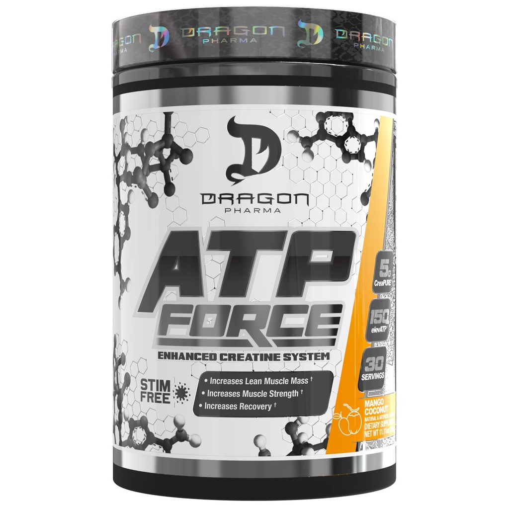 DRAGON PHARMA ATP sile izboljša kreatin sistem, Stim-free, povečanje Lean mišične mase in okrevanje, 5 Gram CreaPure, izboljša pretok krvi (30 strežnice, Mango Coconut)