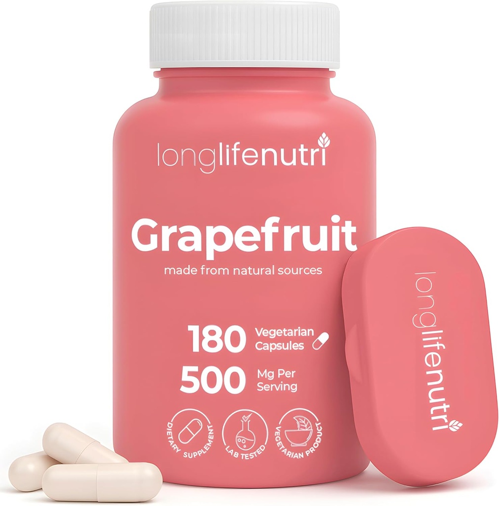 Izvleček grenivke 500mg - pridobljen iz Citrus Paradisis, 180 vegetarijanske kapsule, organski Naringin dodatek za dnevno energijo in ravnotežje, 6-mesečna dobava, GMP Certified, Made in USA