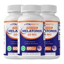 Vitamatske Melatonin 60 mg hitre tablete za raztapljanje - 60 veganskih naravnih jagodnih arom - nenavadne oblike - brez GMO, brez glutena (3 steklenice)