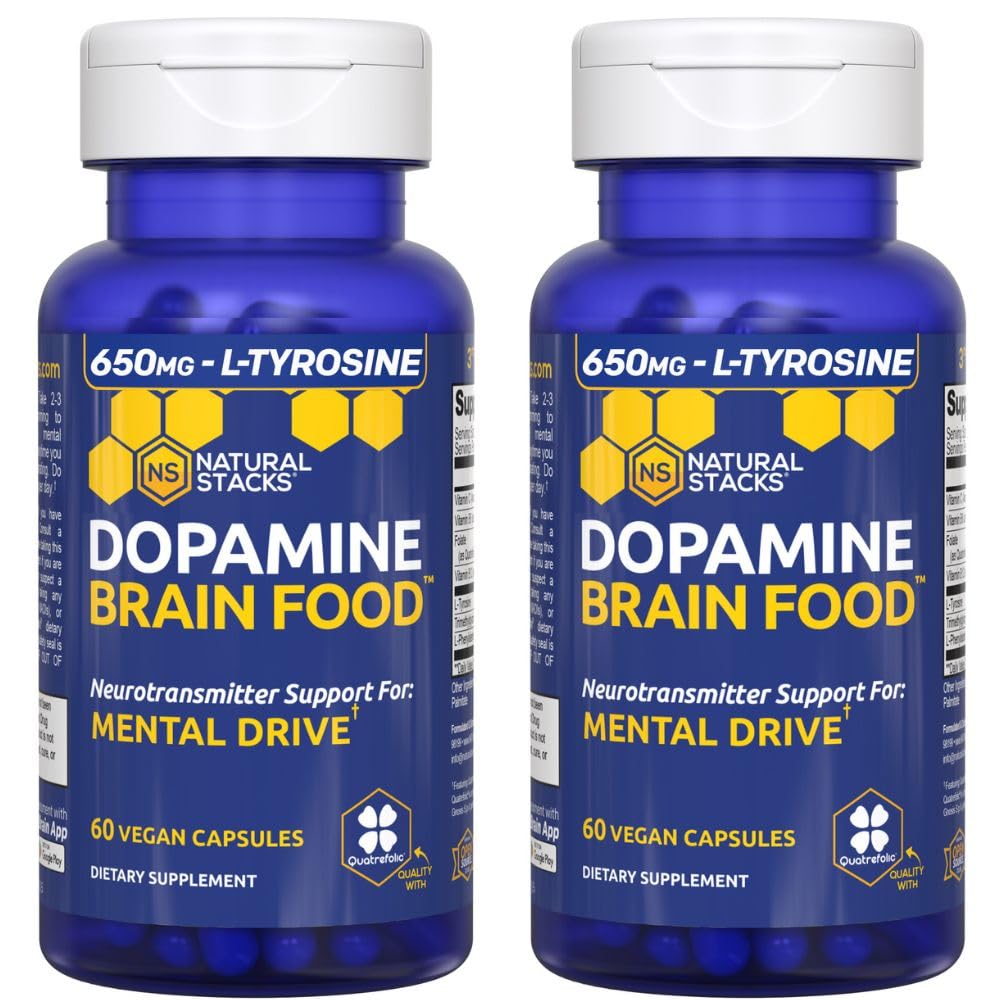 Dopamin Brain Food - 650mg L-tirozin dodatek - Dopamin Dodatek za fokus & Duševni pogon - Podpira mentalno energijo - Nevrotransmiter Podpora z B vitamini - 120 Kapsule