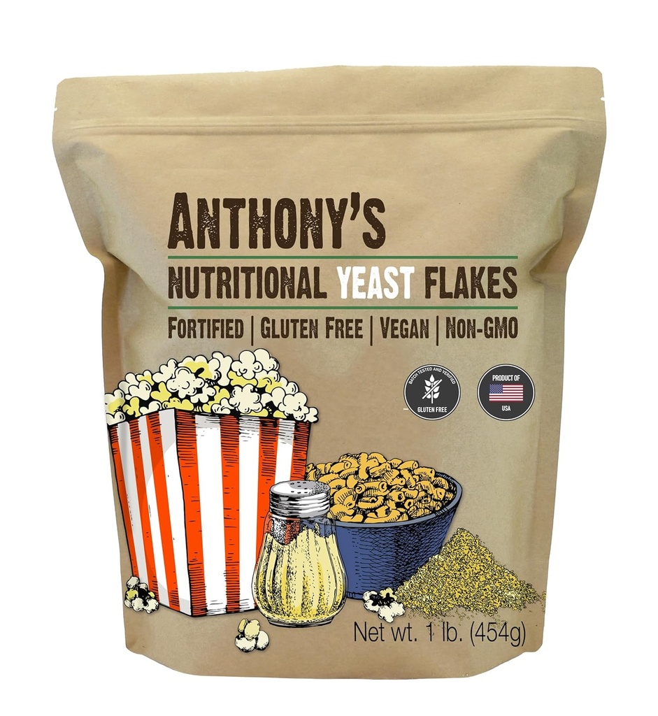 Anthony's Premium Nutritional Yeast Kosmiči, 1 lb, utrjeni, brez glutena, brez GSO, Vegan