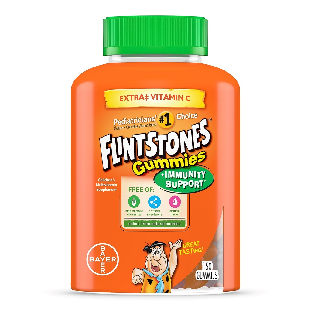 Kremenčki Gumiji Otroci Vitamini z imuniteto podporo*, Otroci in Toddler Multivitamin z vitaminom C, Vitamin D, B12, cink & več, Orange 150ct